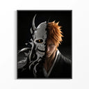 Framed Orange-haired man with cracked skull mask print displayed as a statement piece