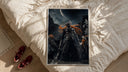 Bleach Vasto Lorde Ichigo Moonlit Battlefield framed print styled on a bed with sneakers alongside