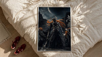 Bleach Vasto Lorde Ichigo Moonlit Battlefield framed print styled on a bed with sneakers alongside