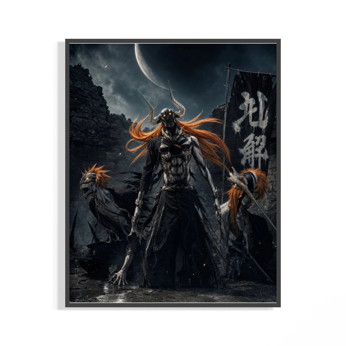 Framed Bleach Vasto Lorde Ichigo Moonlit Battlefield print shown as a statement piece on a gallery wall