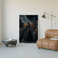 Bleach Vasto Lorde Ichigo Moonlit Battlefield poster framed above a tan leather living-room couch