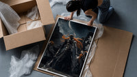 Bleach Vasto Lorde Ichigo Moonlit Battlefield framed print being unboxed from protective packaging