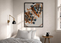 Blueberry Pancakes with Chocolate framed print being unpacked from protective bubble wrap and a box
