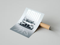 BMW M3 GT Race poster print laid beside its crush-resistant shipping tube