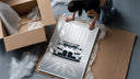 BMW M3 GT Race framed print being unboxed from protective packaging