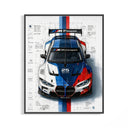 Framed BMW M4 GT3 M Power print shown as a statement piece on a gallery wall