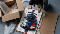 BMW M4 GT3 M Power framed print being unboxed from protective packaging