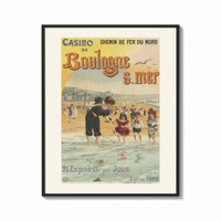 Framed woman and children wading at beach print shown as a bold statement piece on a clean gallery wall