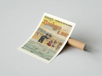 Rolled woman and children wading at beach poster beside its crush-resistant kraft shipping tube
