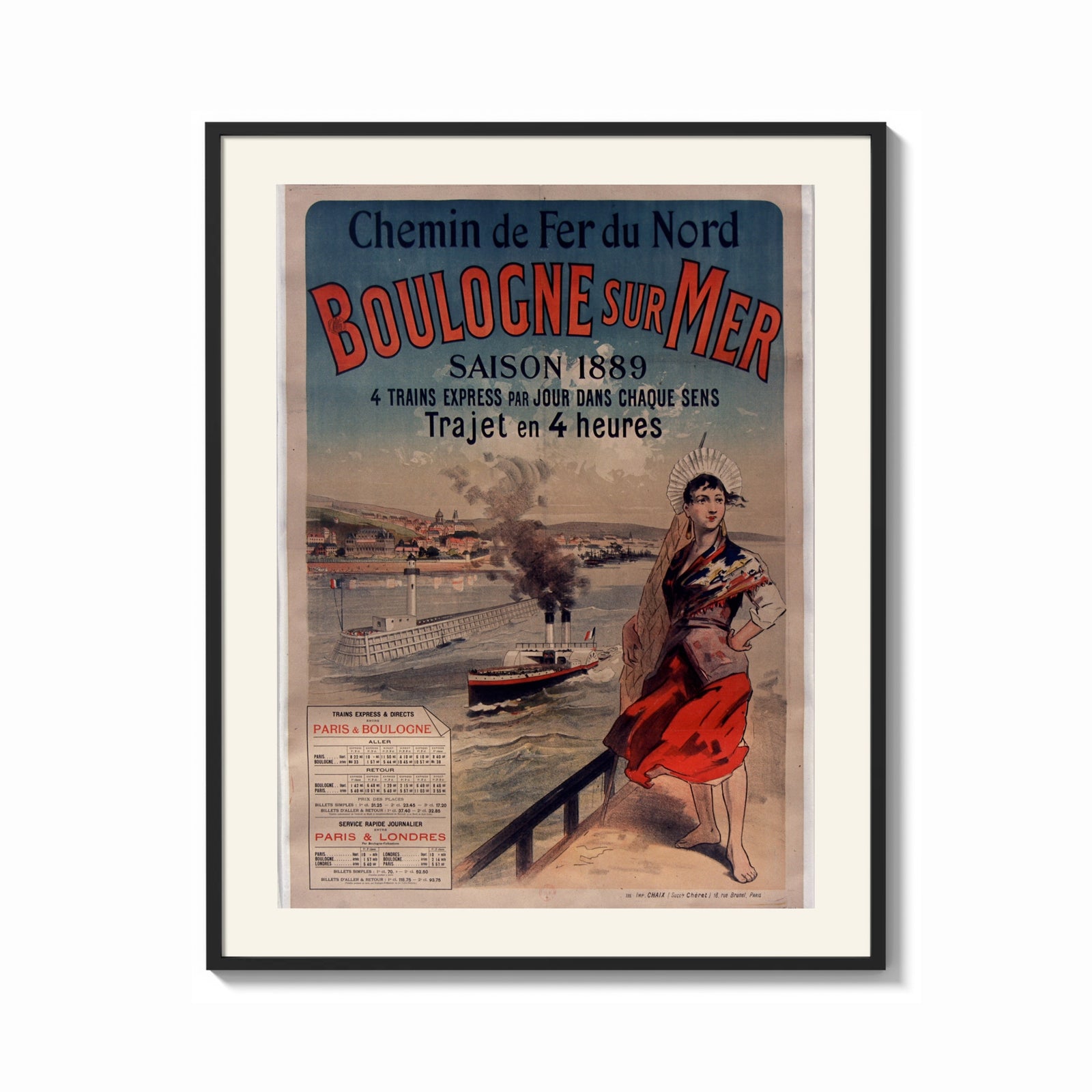 Framed woman in traditional dress by seaside print shown as a bold statement piece on a clean gallery wall