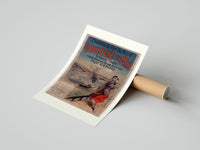 Rolled woman in traditional dress by seaside poster beside its crush-resistant kraft shipping tube