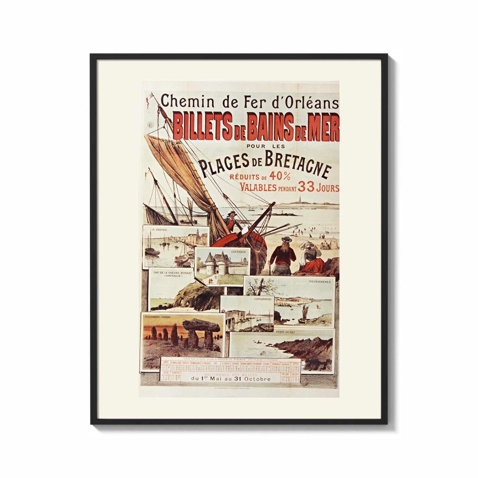 Framed Breton fishing boat and coastal scenes print shown as a bold statement piece on a clean gallery wall