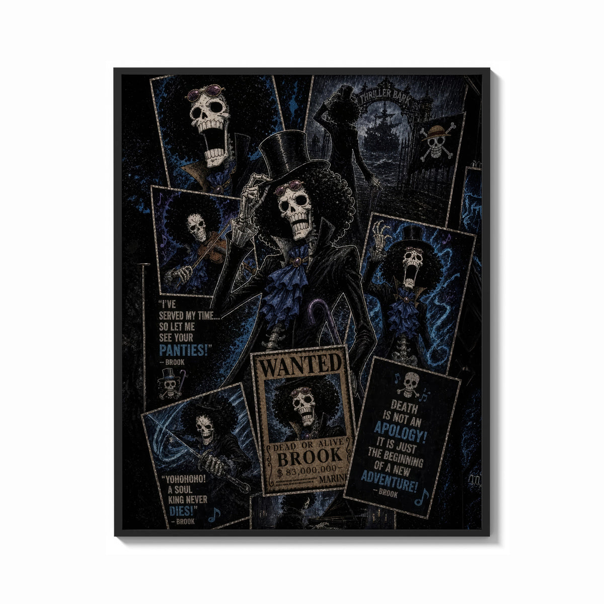Framed Skeleton musician in top hat print shown as a bold statement piece on a clean gallery wall