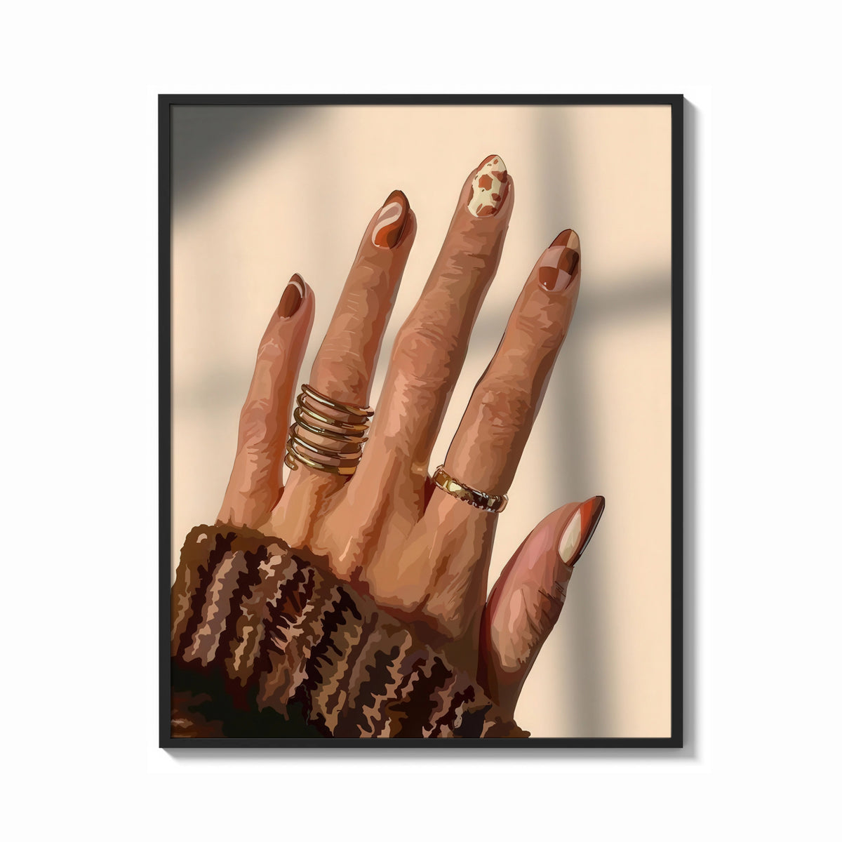Framed Brown Almond Nails print shown as a bold statement piece on a clean gallery wall