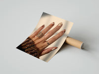 Gently curled Brown Almond Nails print beside its protective shipping tube