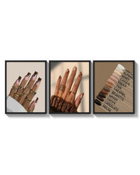 Brown Manicures and Swatches Set of 3 arranged on a bright gallery wall