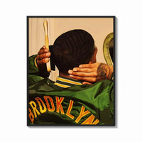 Framed Brushing Waves in a Varsity Jacket print shown as a bold statement piece on a clean gallery wall