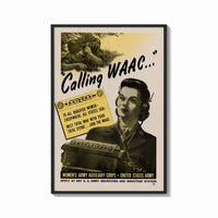 Framed Calling WAAC print shown as a bold statement piece on a clean gallery wall