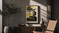 Calling WAAC poster framed above a fluted sideboard beside a potted tree