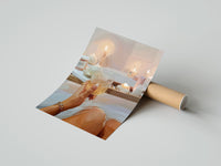 Gently curled Candlelit Bath with a Drink print beside its protective shipping tube