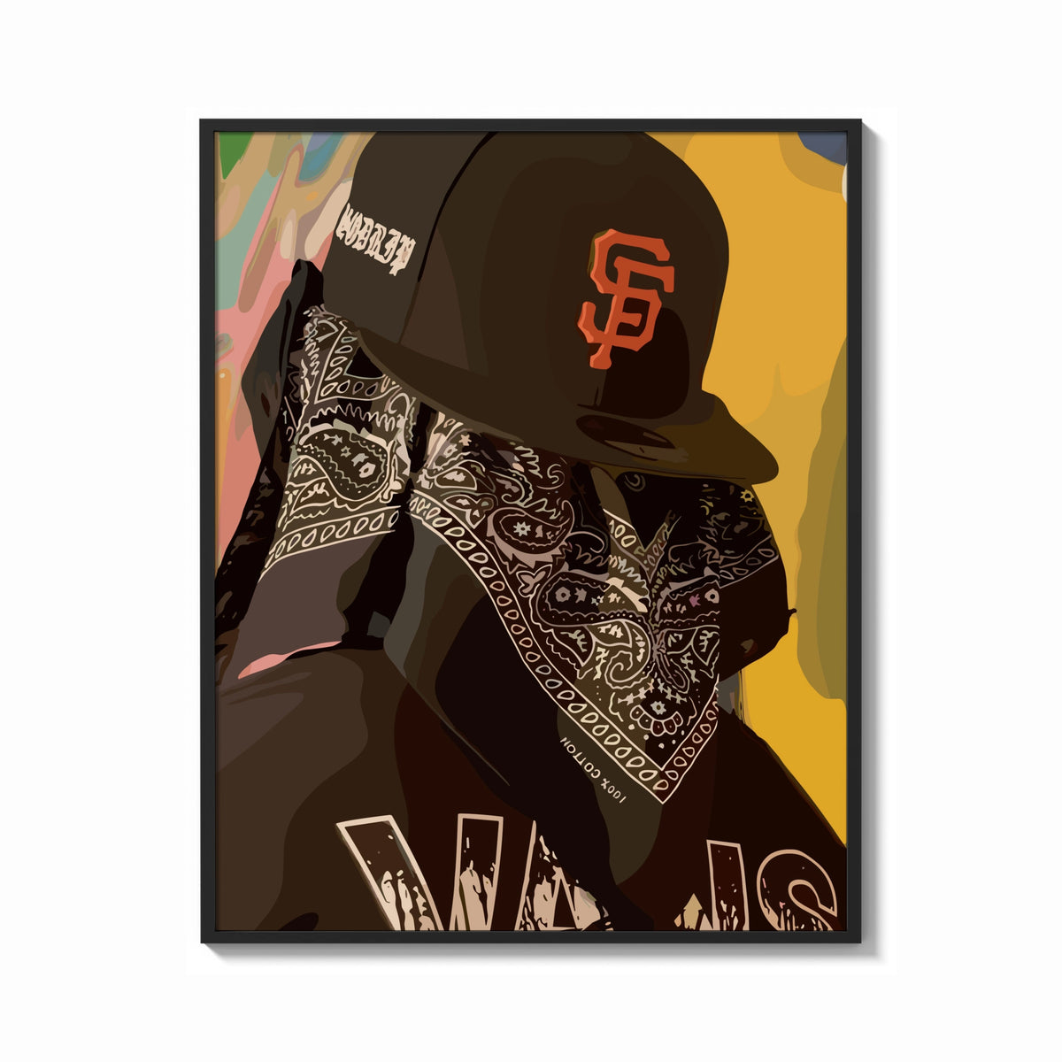 Framed Cap and Paisley Bandana print shown as a bold statement piece on a clean gallery wall