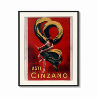 Framed Woman dancing with champagne bottle print shown as a bold statement piece on a clean gallery wall