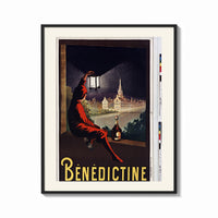 Framed Man in red cloak holding lantern print shown as a bold statement piece on a clean gallery wall