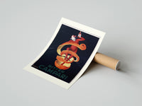 Rolled Clown wrapped in orange peel poster beside its crush-resistant kraft shipping tube