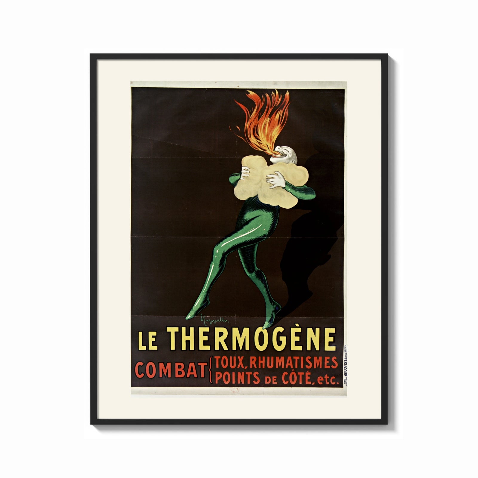 Framed Fire-breathing man clutching cotton wool print shown as a bold statement piece on a clean gallery wall