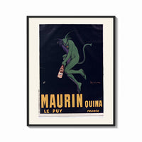 Framed Green devil holding aperitif bottle print shown as a bold statement piece on a clean gallery wall