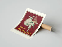 Rolled Pierrot serving plate of spaghetti poster beside its crush-resistant kraft shipping tube