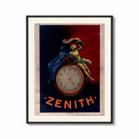 Framed Two figures atop a pocket watch print shown as a bold statement piece on a clean gallery wall