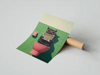 Gently curled Cat on the Toilet Reading the Paper print beside its protective shipping tube