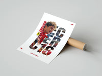 Rolled Charles Leclerc F1 driver portrait poster beside its crush-resistant kraft shipping tube