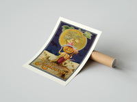 Rolled Pumpkin-headed figure with harvest moon poster beside its crush-resistant kraft shipping tube
