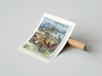 Rolled French spa town travel scenery poster beside its crush-resistant kraft shipping tube