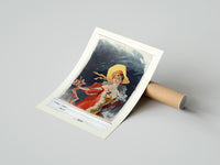 Rolled Elegant woman in yellow hat poster beside its crush-resistant kraft shipping tube