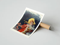 Gently curled Cheret Arlette Dorgere print beside its protective shipping tube