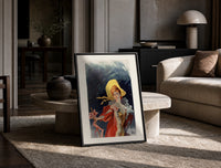 Cheret Arlette Dorgere print on the floor, leaning against a travertine table