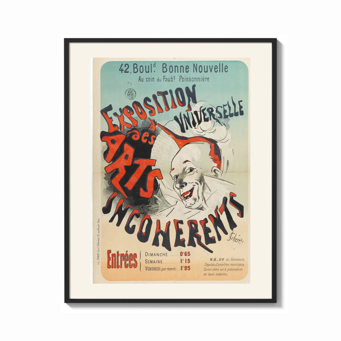 Framed Laughing clown face print shown as a bold statement piece on a clean gallery wall