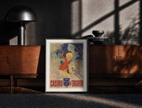 Black-framed Children riding horses with fireworks print on a moody console with designer coffee-table books