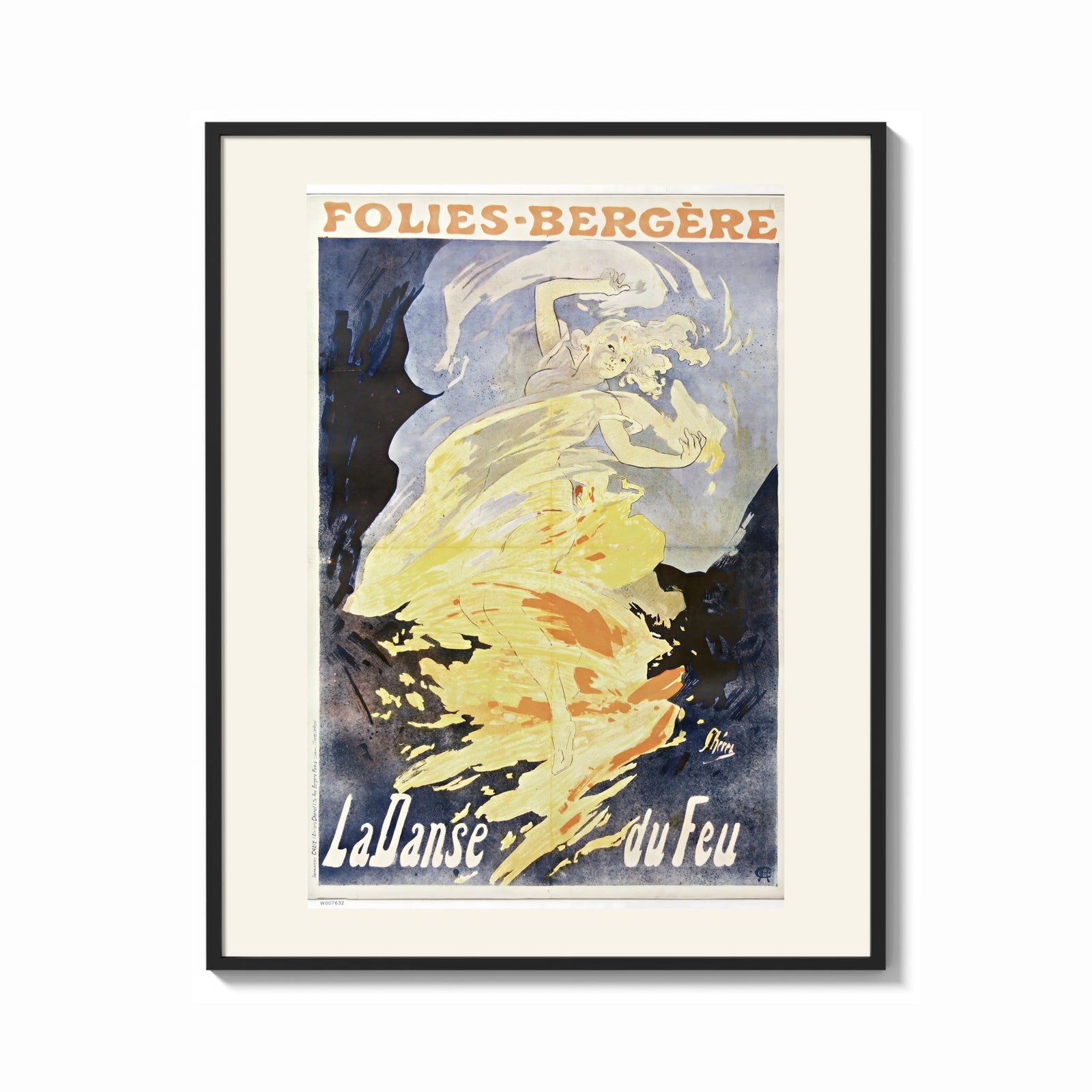 Framed Woman dancing in flames print shown as a bold statement piece on a clean gallery wall