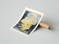 Rolled Woman dancing in flames poster beside its crush-resistant kraft shipping tube