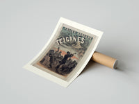 Rolled Gypsy musicians playing violin poster beside its crush-resistant kraft shipping tube