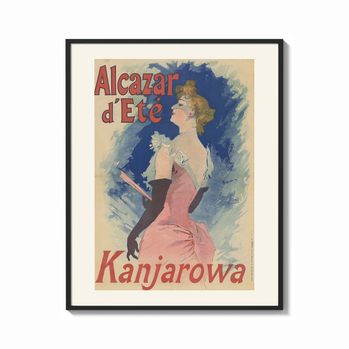 Framed Elegant woman in pink dress print shown as a bold statement piece on a clean gallery wall