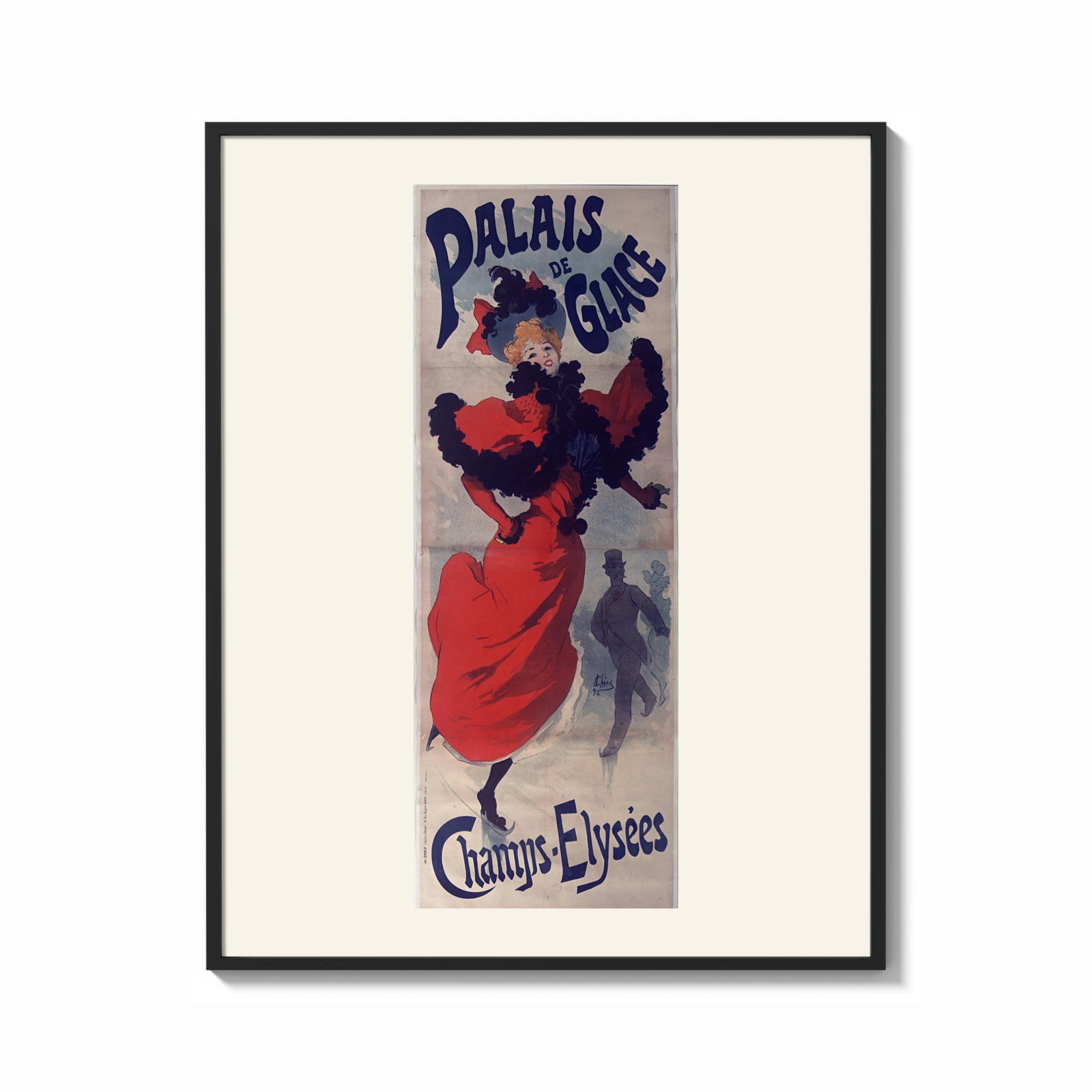 Framed Woman ice skating in red dress print shown as a bold statement piece on a clean gallery wall