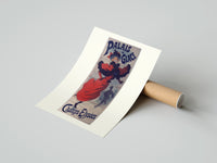 Rolled Woman ice skating in red dress poster beside its crush-resistant kraft shipping tube