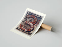 Rolled Woman using Singer sewing machine poster beside its crush-resistant kraft shipping tube