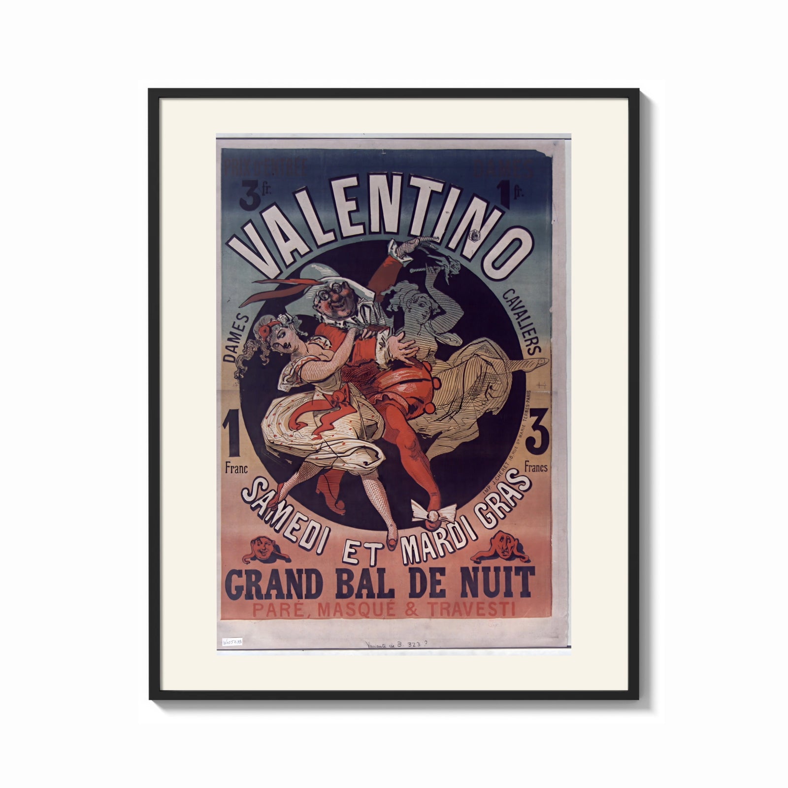 Framed Costumed dancers at masquerade ball print shown as a bold statement piece on a clean gallery wall