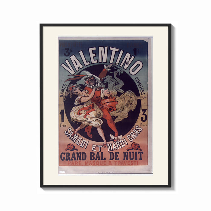 Framed Costumed dancers at masquerade ball print shown as a bold statement piece on a clean gallery wall